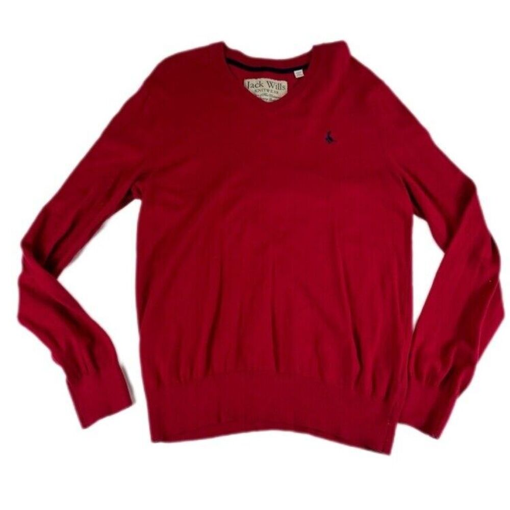 Jack Wills Knitwear V-Neck Sweater Mens Sz L Red Long Sleeve Sweatshirt Cashmere